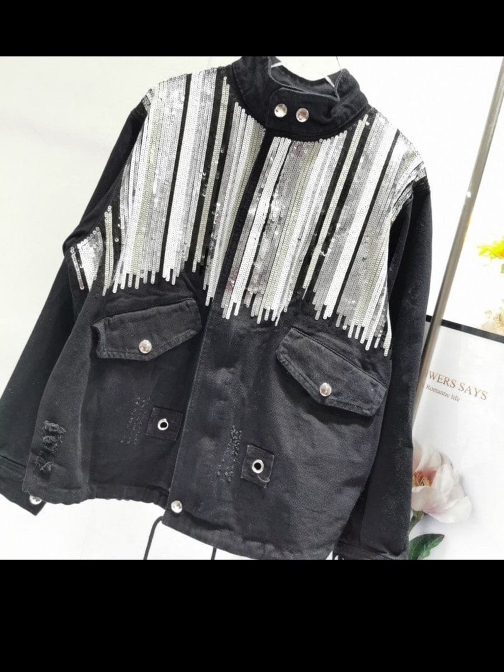 Sequin-Trim Utility Jacket